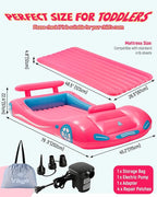 Vikua Inflatable Toddler Travel Bed with Safety Bumpers & Quick-Inflating Pump, Portable Blow Up Air Mattress for Kids with Carry Bag, for Home, Travel, Camping, Sleepovers, 330lbs Support (Pink)