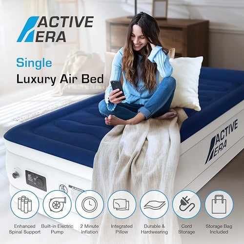 Active Era 21" Twin Air Mattress with Built-in Pump & Raised Pillow - Heavy Duty Puncture Resistant, Waterproof Blow Up Bed