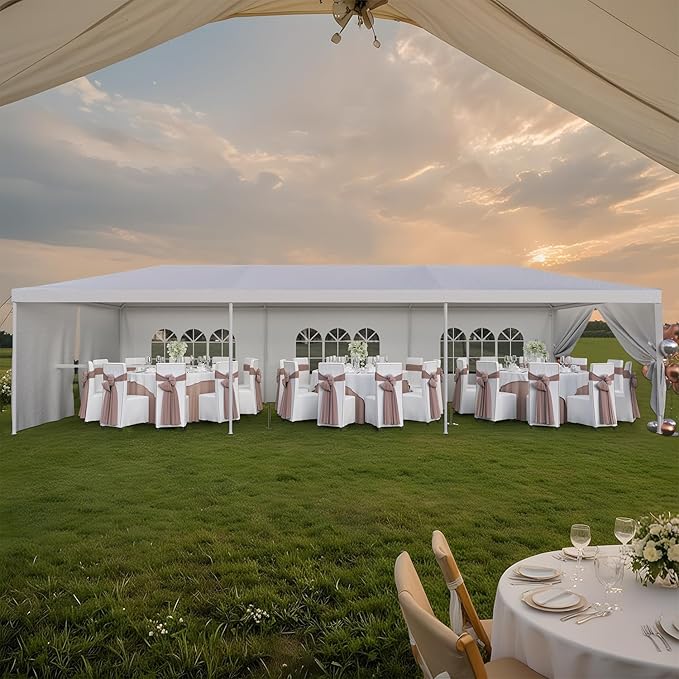 Flamaker 10'x30' Heavy Duty Waterproof Party Tent – Large Outdoor Gazebo with Removable Sidewalls & 2 Doors for Weddings, Markets & Gatherings (White)