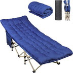 WLIVE 1200D Double Layer Oxford Camping Cots for Adults, Portable Camping Cot Bed with Mattress for Sleeping, Outdoor Folding Bed with Carry Bag for Resting, Camping, Dark Blue