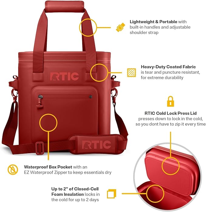 RTIC 20 Can Ultra-Tough Soft Cooler Pro, Insulated, Waterproof, Leak Proof, Portable Floating Bag for Beverage, Drink, Lunch, Outdoor, Beach, Car,Camping, Picnic, Fishing, Boat