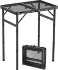 Anbte Folding Grill Table, Aluminum Camping Table Adjustable Height Max 27.5" Picnic Table Outdoor Table, Lightweight, Portable Handle for Travel Cooking BBQ Picnic, 22.8" x 16", Black