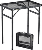 Anbte Folding Grill Table, Aluminum Camping Table Adjustable Height Max 27.5" Picnic Table Outdoor Table, Lightweight, Portable Handle for Travel Cooking BBQ Picnic, 22.8" x 16", Black