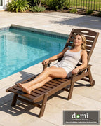Domi Patio Lounge Chair Outdoor, HDPE Outdoor Chaise Lounge with Reclining Backrest, Pool Lounger Chair for Outside, Poolside, Sunbathing Tanning, Brown