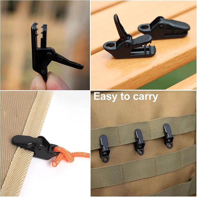 30 Pack Camping Tarp Clips Small Car Awning Clips Tent Rope Clamp Lock Grip Fastener Holder for Hammock Rain Fly Cover Camping Sun Shelter Canopy Backpacking Hiking Guyline Paracord