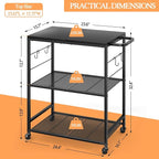 Grill Cart for Outside, 3-Tier BBQ Food Prep Rolling Table Cart, with 23.62" Lx 15.75" W Stainless Steel Tabletop, Outdoor Pizza Oven Table Ideal for Patio Backyard Kitchen Tools Room