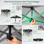 COBIZI 10x10 Pop Up Canopy One Push Party Tent with Air Vent Waterproof Commercial Outdoor Patio Gazebo for Parties Camping Shade Events Garden, 3 Adjustable Height, Carry Bag, Sandbag, Stakes, Black