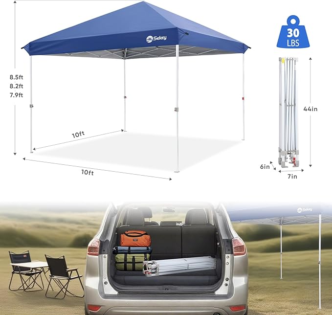 Sekey 10x10 Pop Up Canopy with One Push Setup-Easy Up Canopy with 99% UV Blocking - Instant Outdoor Sun Shade for Events, Parties, Camping- Commercial Gazebo with Weight Bags,Wind Proof&Waterproof