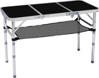Tri-fold Folding Picnic Table,Outdoor Camping Table Lightweight Portable Aluminum Outdoor Table with Adjustable Heights with Carry Handle,for Outdoor Indoor Hiking Camp BBQ Beach (Black, 3ft)