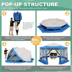 COBIZI 15x15 FT Pop Up Gazebo - Canopy Tent, Large Gazebos On Clearance,Instant Screened in Gazebo,carpas para Patio,Portable Screen Tents for 12-15 Persons Outdoor Camping, Backyard, Blue