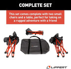 Lippert Baja Overlanding 3-Piece Chair & Table Set, 600-Denier Polyester Folding Chairs, Dual Cupholders, Innovative Scoop for Ultimate Comfort, Fold-up Convenience - 2023053719