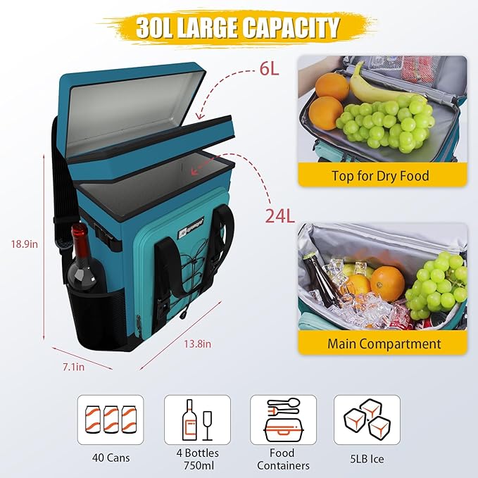 Backpack Cooler - AYAMAYA Upgrade Leakproof Cooler Backpack with Padded Top Handle, 40 Cans Large Waterproof Insulated Camping Coolers for Beach, Fishing, Picnic, Travel, BBQ