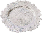 Antique Charger Plates Set 13'' Round Embossed Dinner Plate Chargers Plastic Elegant Floral Plates for Dinner Wedding Party Event Table Kitchen Decoration 100PCS (Silver 24Pcs)