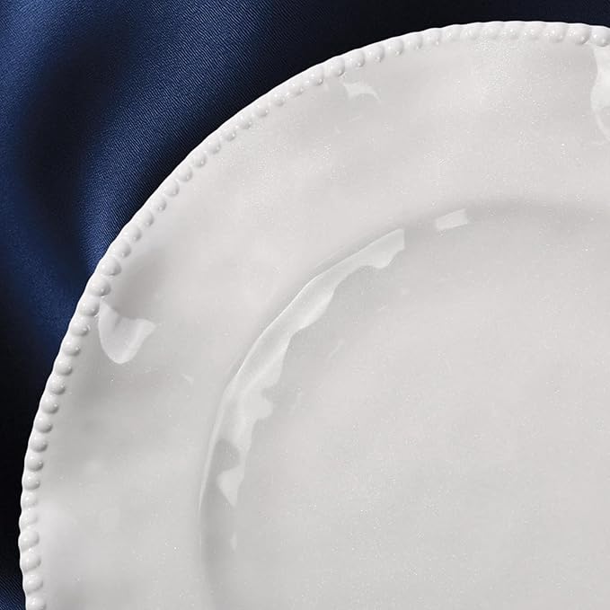 Melamine Dinnerware Sets Service for 4, Cream Plates and Bowls Set with Beaded Edge, BPA Free Dishwasher Safe, Heavy Duty Shatterproof Unbreakable Tableware for Wedding Party Camping Outdoor