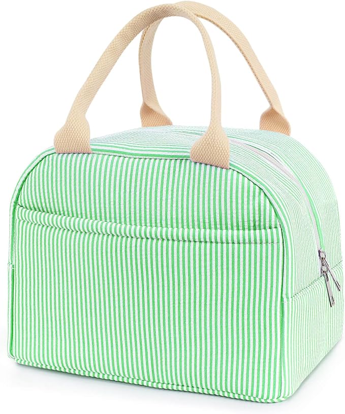 Lunch Bag For Women, Cooler Insulated Lunch Box For Travel Work Picnic College School Adult Large Capacity Lunch Bags, Green Stripe