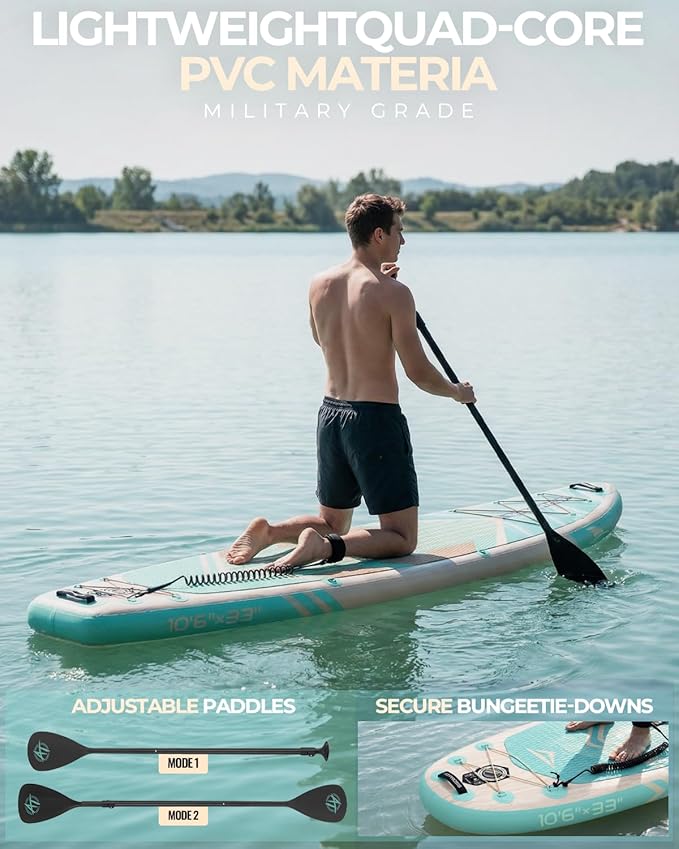 10'6''x33''Inflatable Stand Up Paddle Board, 400lbs Extra Wide Stand Up Paddleboard with Kayak Seat, Anti-Slip EVA Deck Premium SUP Accessories Kit, Non-Slip Stable Deck Boat for Yoga Fishing Surf