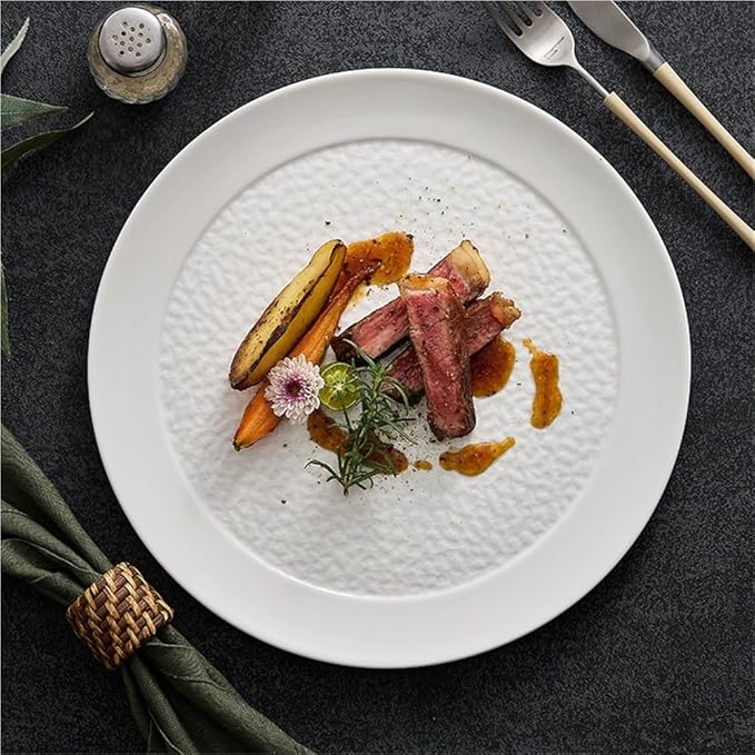 Camping Plates Ceramic Large Plate Vegetable Household Western Steak Flat Hotel Tableware Plates Decorative Plate(11 inches)