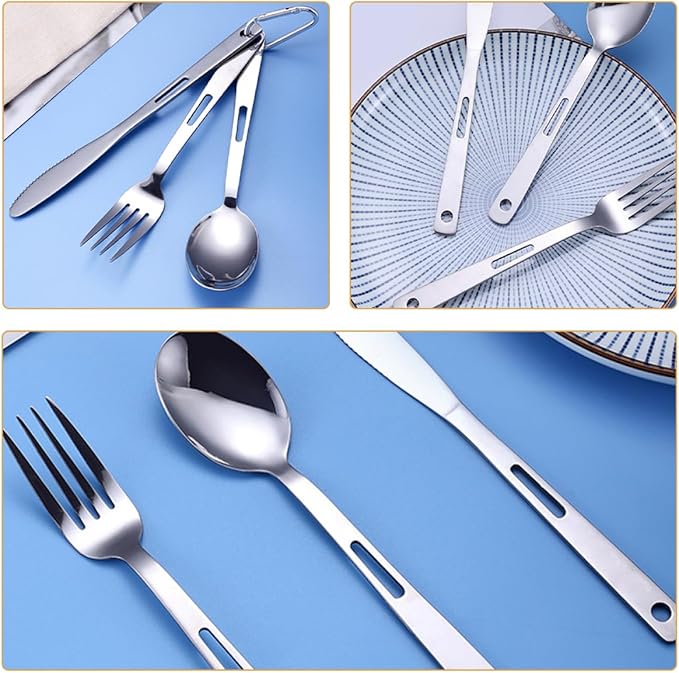 Yardwe 3sets Portable Stainless Steel Camping Cutlery Outdoor Tableware for Picnic Travel Rv Use Compact Design Easy to Clean Modern Lightweight