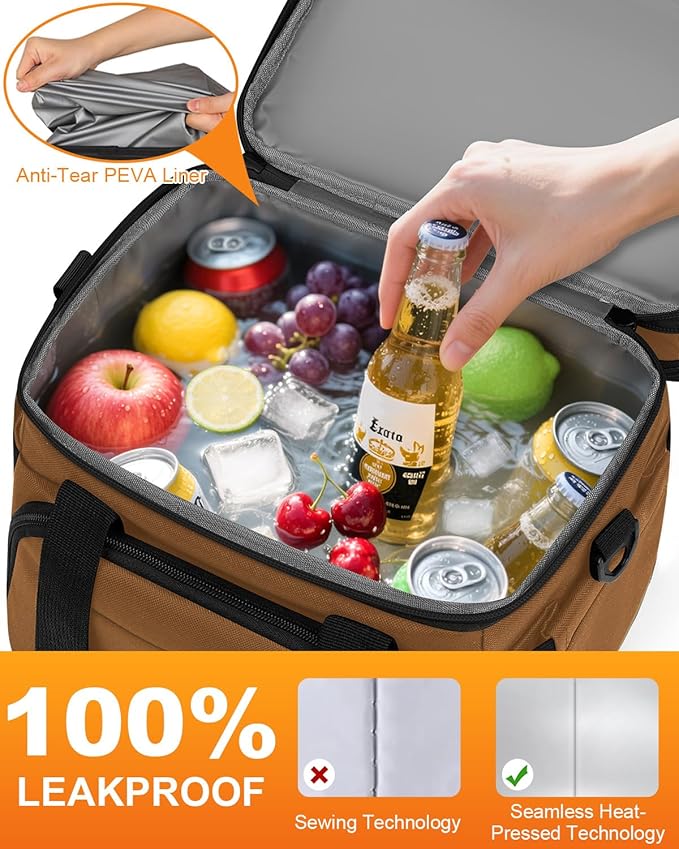 Lunch Box For Men Women Double Deck Insulated Lunch Bag For Men Woman Leakproof Expandable Cooler Bag with Adjustable Shoulder Strap for Work Shool Picnic(Brown,Medium)