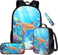Sea Turtles School Backpack Set for Kids Boys 4Pcs Animal Bookbag and Lunch Bag Sets for Little Boys Ages 8-12 Elementary Middle School,Daypack with Adjustable Strap for Travel Hiking