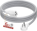 16/3 Flat Plug Braided Extension Cord 6 FT, Indoor 3 Prong Grounded Low Profile Extension Wire Flexible, Suitable for Home and Office, 13 Amp 1625 Watt 125VAC 16AWG, ETL Listed