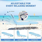 DoCred Heavy Duty Tanning Chair with Face Hole, Adjustable 5-Position Folding Chaise Lounge Chairs for Outside, Portable Lay Flat Beach Lounge Chair for Outdoor Sunbathing Beach Pool Lawn Camping