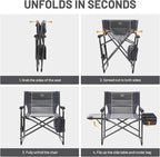 Timber Ridge XXL Oversized Directors Chair 600lbs - Heavy Duty Camping Chair with Cooler Bag & Table, Portable Folding Chair with Wide Seat for Tailgating, Patio, Outdoor - Grey