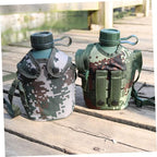 SUPVOX Aluminum Military Canteen Water Bottle for Camping Hiking Survival Outdoor Adventure with Snap Closure Pouch and Hook Design Leak Alloy