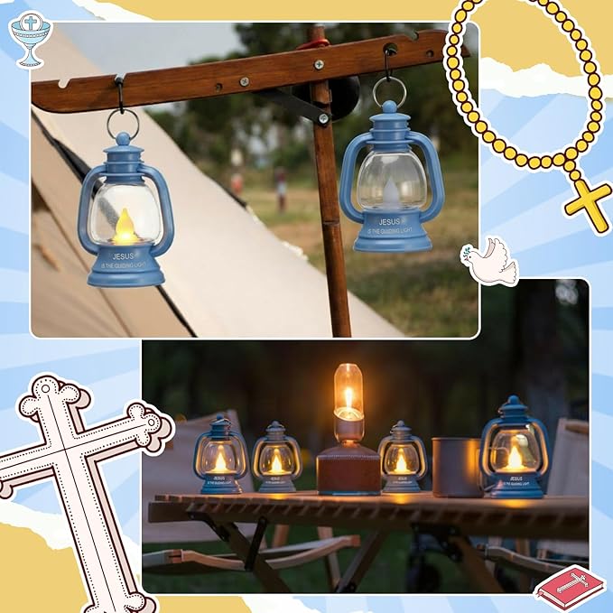 VIHOSE 12 Sets Christian Party Favors Jesus is The Guiding Light Themed Lanterns Religious Camping Lanterns with LED Candles Hanging Lamp for 2026 VBS Church Adventure Activities