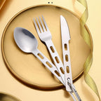 24-Piece Silverware,Service for 8，Serving Set,Camping Utensils，430 Camping Stainless Steel Cutlery Set，Camping Outdoor Knife,Easy to Carry Without Taking Up Space，Dishwasher Safe
