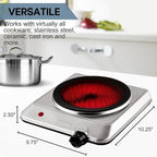 OVENTE Countertop Infrared Single Burner, 1000W Electric Hot Plate w/ 7.5” Ceramic Glass Cooktop, 6 Level Temperature Setting & Easy to Clean Base, Compact Stove for Home Dorm Office, Silver BGI201S