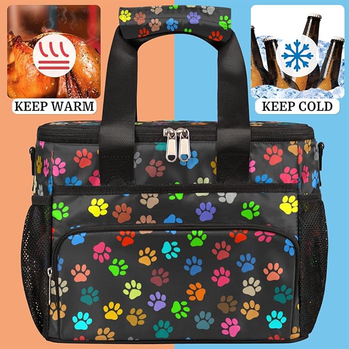 Pardick Insulated Lunch Bag, Colorful Dog Paw Print Reusable Lunch Box Leakproof Cooler Tote Bag Large Lunchbox Freezable Lunch Bag with Adjustable Shoulder Strap for Women Men Picnic Work Beach
