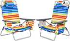 Giantex Folding Beach Chair, Patio Sling Chairs with 5 Adjustable Position, Head Pillow, Storage Bag, Towel Bar, Cup Holders, Backpack Chairs for Sunbathing, Camping Chair