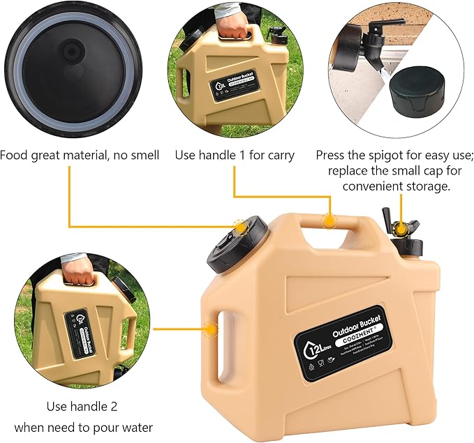 3.2 Gallon/5 Gallon Water Containers with Spigot, BPA Free Water Jug, Military Green Water Tank, Multifunction Water Storage Containers for Camping Outdoor Hiking,Emergency Stroage