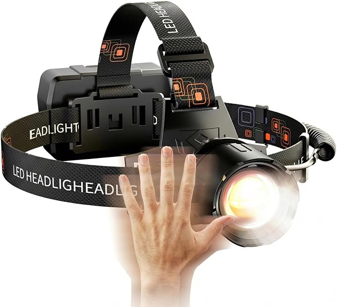 SKYFIRE Rechargeable Headlamp 3000 Lumens Motion Sensor, LED Super Bright Head lamp with 7500mAh Battery, Zoomable 13 Modes 90° Adjustable Waterproof Head Light for Running Cycling Camping Hiking