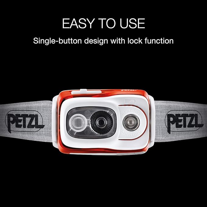 PETZL, Swift Rl Lamp Orange, Compact, Very Powerful and Rechargeable headlamp Featuring Reactive Lighting® Technology. 900 lumens.
