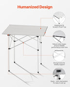 VEVOR Folding Camping Table, Portable Roll Up Side Tables, Lightweight Aluminum Table for Outdoor BBQ Tailgating Picnic, Travel (28 inch-Silver)