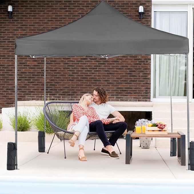 OLIXIS 10x10 Ft Waterproof Pop Up Canopy Tent, Portable Outdoor Shade Shelter with Sand Bags, Ideal for Beach, Backyard Parties & Events, Classic Grey