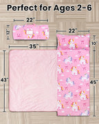 Primlect Toddler Thickened Foam Nap Mat with Pillow, Extra Large 55"x35", Soft, Supportive Sleeping Bag with Detachable, Washable Cover, for Sleepover, Home, Travel, Boys and Girls