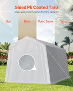 VEVOR Outdoor Storage Shed, 8 x 14 ft Portable Storage Tent with Roll-up Door & Vents, Waterproof Canopy Shed Shelter, Heavy Duty Frame, Patio Garage Carport for Motorcycle, Lawn Mower, Bike, Grey