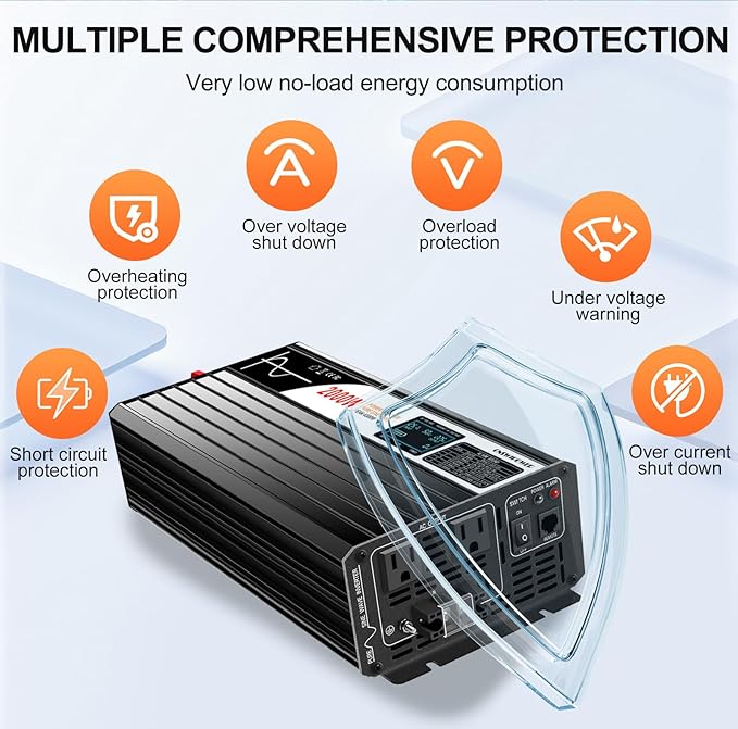 2000W Pure Sine Wave lnverter, Car Power lnverter 48V to 120V Ac Converter for Rv, Truck, Surge 4000W, (Range 40V-60V) Hardwire Port, Bluetooth