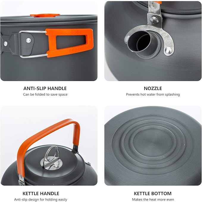 Camping Cookware Set Lightweight Portable Camping Pan Kettle Cups Outdoor Spoon Fork Cutter Outdoor Tableware for Picnic Hiking (Color : Orange) (Black)