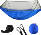 Compatible For Camping Hammock With Mosquito Net Pop-Up Light Portable Outdoor Parachute Hammocks Swing Sleeping Hammock Camping Stuff(Blue)
