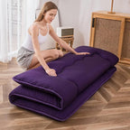 MAXYOYO Japanese Floor Futon Mattress, Roll Up Floor Mattress for Adults Foldable Tatami Mat Sleeping Pad Dormitory Bed Lounger, Purple, Queen Size