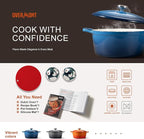 Overmont Enameled Cast Iron Dutch Oven - 5.5QT Pot with Lid Cookbook & Cotton Potholders - Heavy-Duty Cookware for Braising, Stews, Roasting, Bread Baking Blue