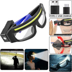 Adjustable Headlamp Glasses With Motion Sensor Rechargeable Headlight Safety Glasses for Camping