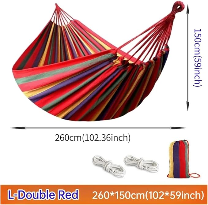 Canvas Single Hammock Thick Durable Striped Indoor Courtyard Camping Swing Chair Hammocks Home Outdoor Furniture(Red-L-260X150CM)