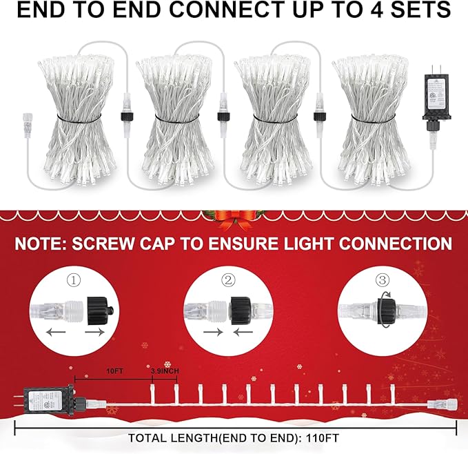 100FT 300LED Christmas Lights Plug in,Outdoor Indoor Waterproof Fairy Lights with Timer and 8 Modes,Christmas Tree Lights for Garden Party Wedding Decoration(Multi-Color)