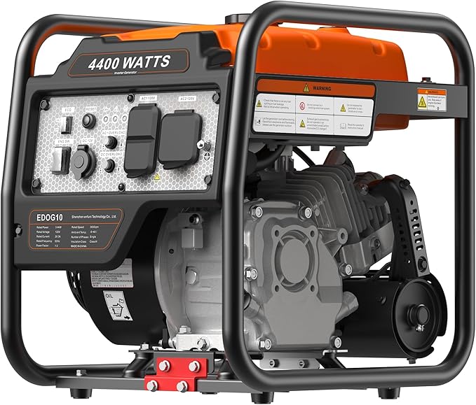 4400 Watts Portable Open Frame Inverter Generator, Gas Powered Generator with ECO Mode, Low Oil Shutoff, Lightweight & Quiet for Home Use and Emergency Backup, Camping, EPA Compliant