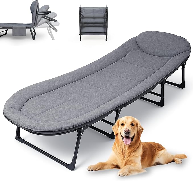 Camping Cot with Mattress, No Assembly Required Heavy Duty Folding Camping Cot for Adults, 550 Lbs Capacity Adjustable Portable Sleeping Bed for Indoor, Outdoor & Patio Use (L''80)